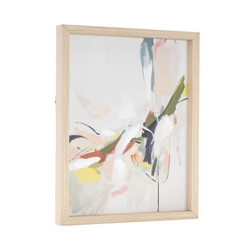 Canvas Abstract Framed Wall Art with Light Brown Frame - Multi Colored - Roche River Decor