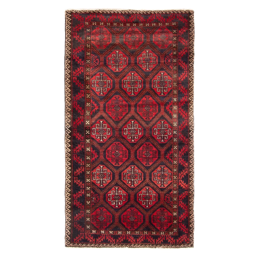 ECARPETGALLERY Hand-knotted Baluch Red Wool Rug - 2'11 x 5'5