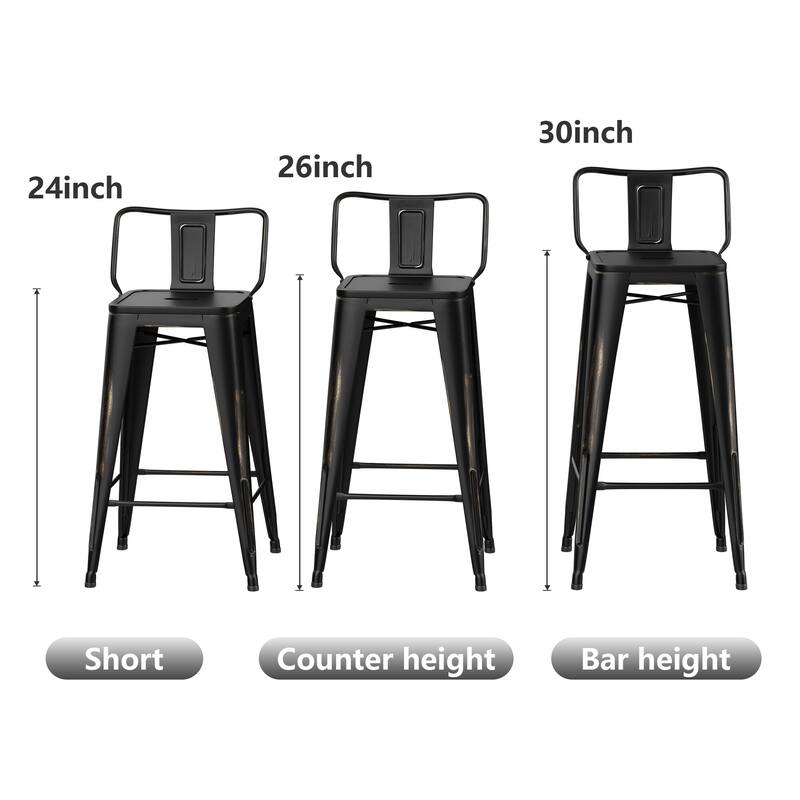 Metal Bar Stools Set of 4,Bar Stool with Low Back for Indoor/Outdoor Barstools