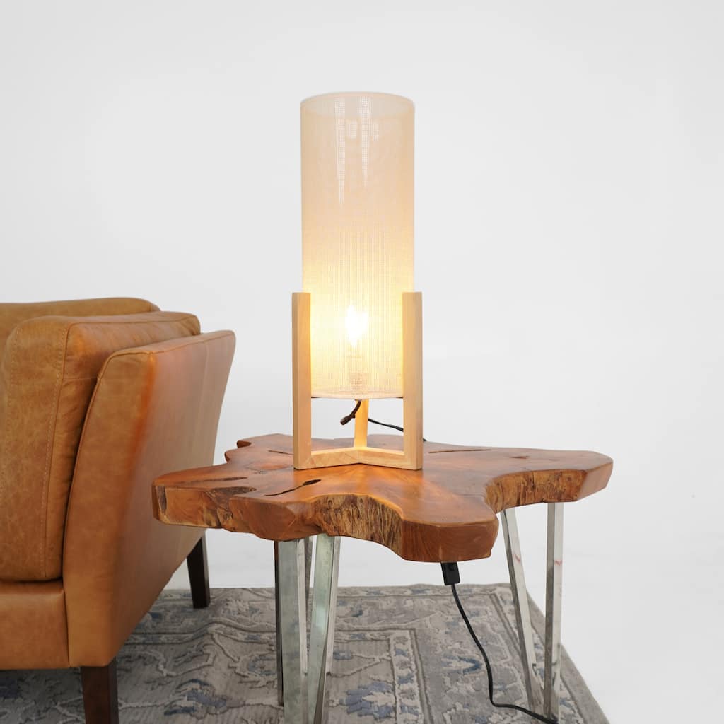 Libra Wooden Base Cylindrical Table Lamp with Warm Glow
