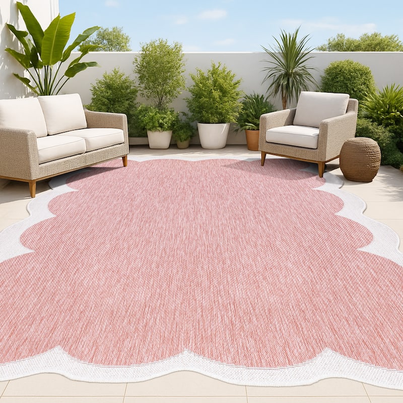 JONATHAN Y Alice Classic Cottage Two-Tone Scalloped Indoor/Outdoor Shaped Area Rug