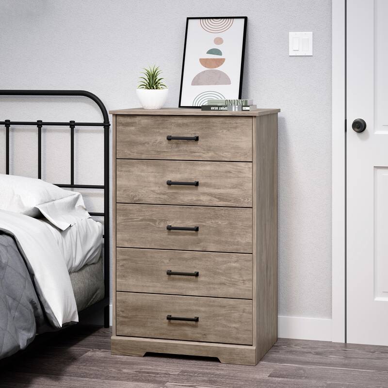 Prepac Rustic Ridge Farmhouse Chest, Wooden Bedroom Dresser with 5 Storage Drawers
