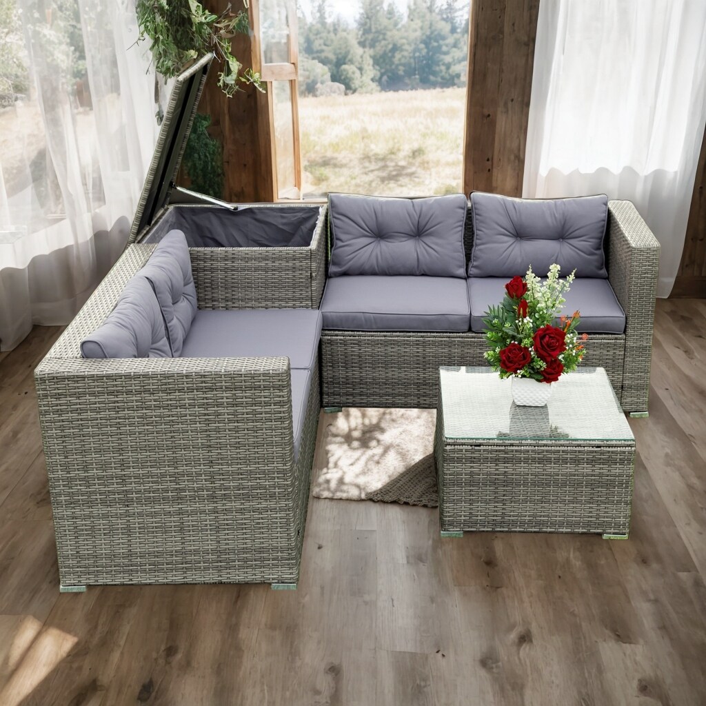 Rattan corner sofa with cushion storage hot sale
