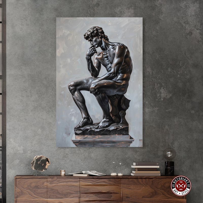 Notoriart Ebony Statue In Thought Gallery Wrapped Men Style 1 Piece Canvas Wall Art