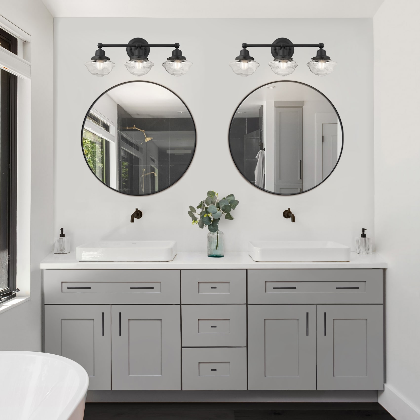 Schoolhouse Modern Industrial Farmhouse Wall Mount 3-Light Indoor Dimmable - Matte Black
