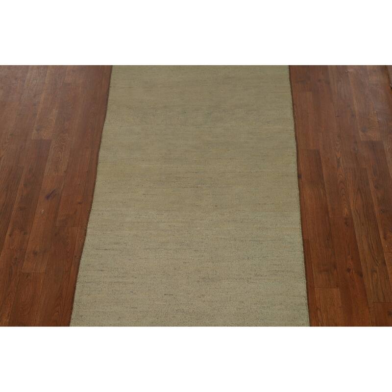 Hand Knotted Oriental 100% Wool Carpet Modern Modern Green Gabbeh Runner Rug - 9' 4'' X 2' 7''