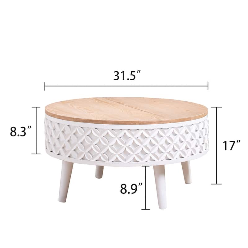 Round Coffee Table with Storage - 31.5" Lift-Top Accent Table, Boho Modern Farmhouse Living Room Furniture