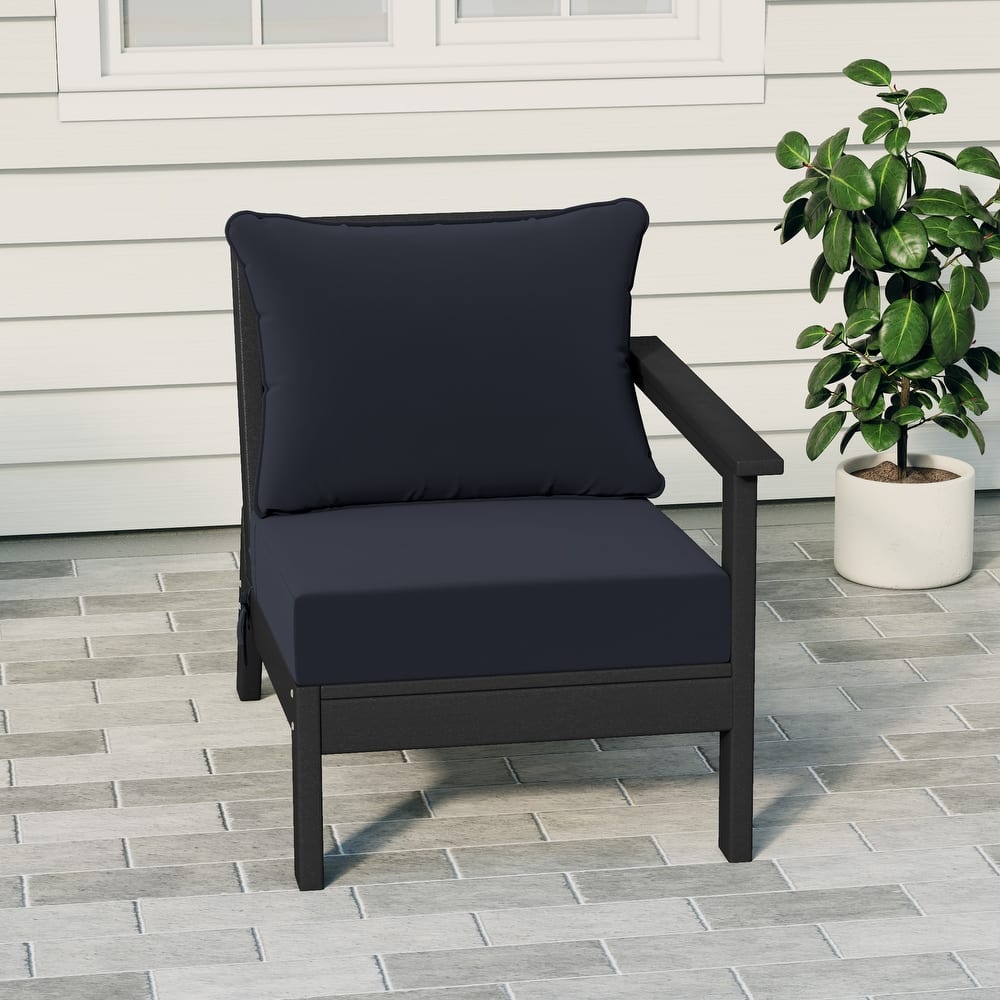 Birchwood All Weather HDPE Outdoor Patio Deep Seating Black Right Arm Facing Chair With Cushions (1-Piece)