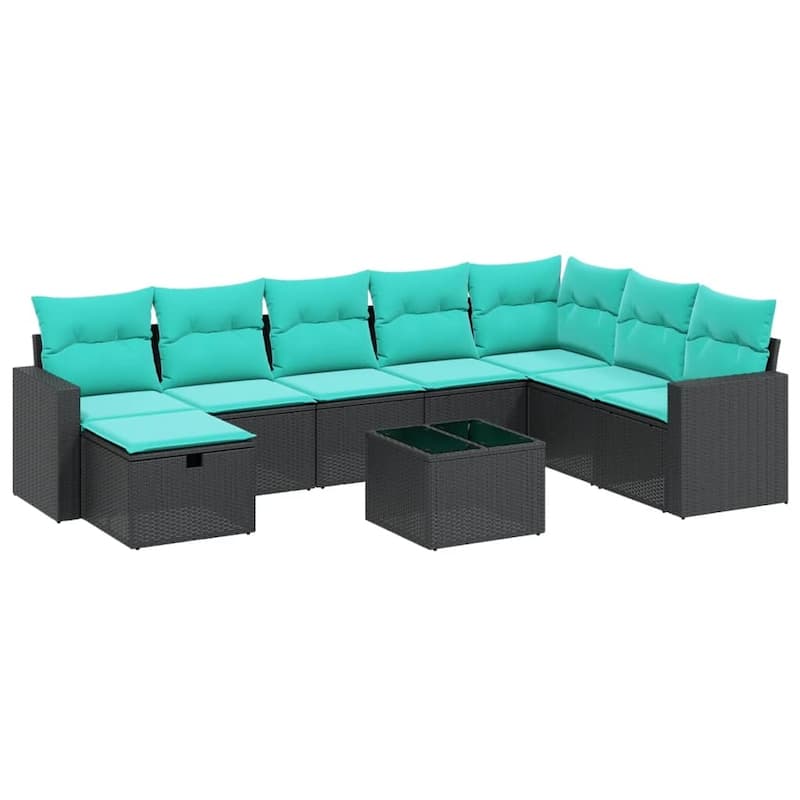 vidaXL Patio Sofa Set with Cushions Outdoor Conversation Furniture Poly Rattan - 24.4" x 24.4" x 27.2"