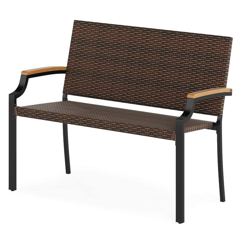 Costway 1/2 PCS Patio Wicker Loveseat Chair with Acacia Wood Armrests - 1 PCS