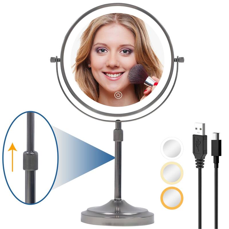 9" Lighted Makeup Double Sided 1X/10 Magnification Mirror, 3 Lighting