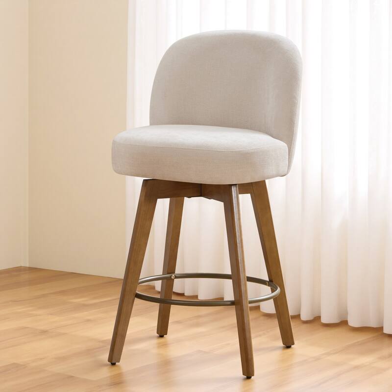 26" Upholstered Swivel Counter Stool With Solid Wood Frame - 37.8"H x 19.7"W x 23.2"D - Set of 3 - Beige