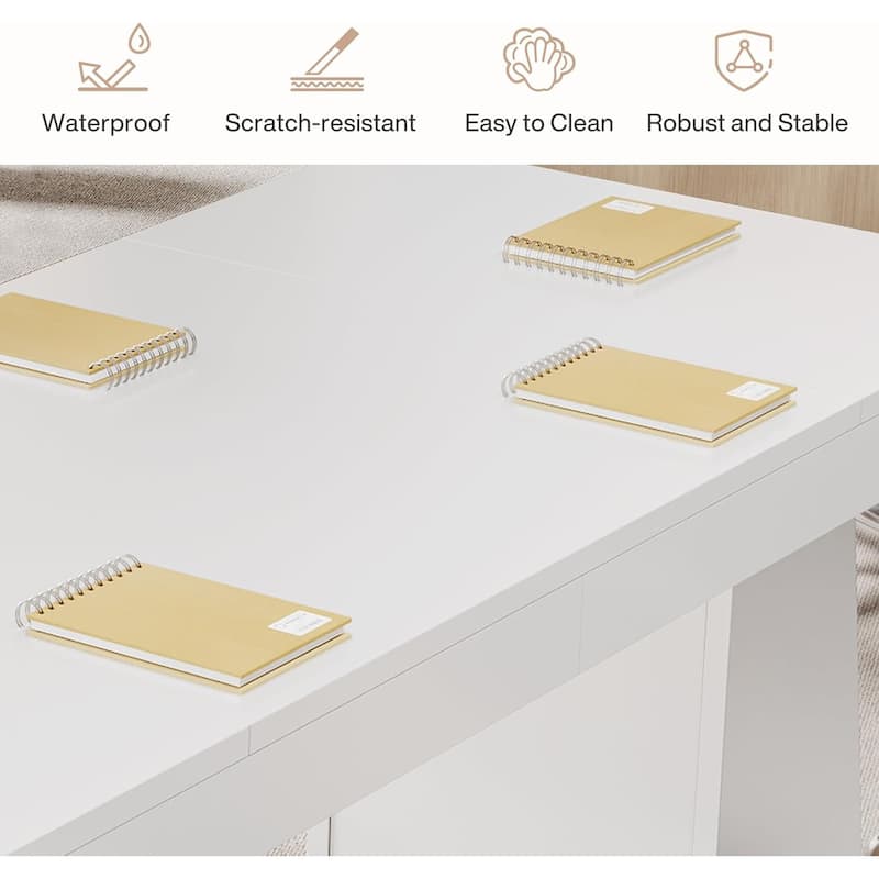 Conference Table, Modern Meeting Table with Thick Tabletop and Trapezoidal Legs