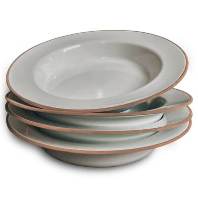 Mora Ceramic Wide Rimmed Soup Bowl 25oz, Set of 4 - For Pasta, Italian, Spaghetti, Dipping Bread, Fancy Dinner etc