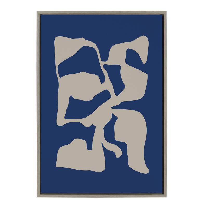 Kate and Laurel Sylvie Distorted Shapes of Blue and Tan Framed Canvas by The Creative Bunch Studio
