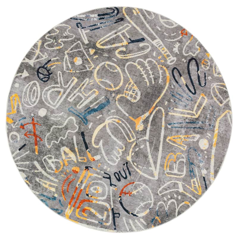 Katie Merz SPORTSGLYPHS Baseball Area Rug - 6' Round - Grey