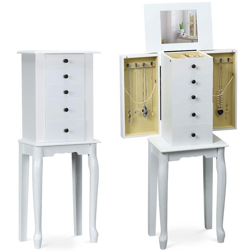 Jewelry Cabinet Armoire Storage Chest with 5 Drawers Box - White