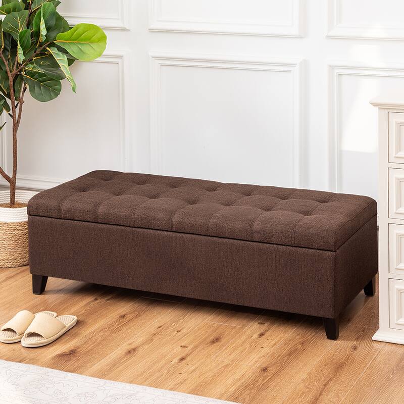 Adeco 50" Bonded Leather Storage Ottoman Bench