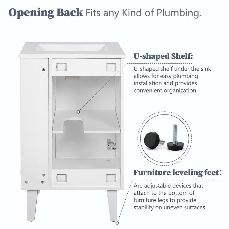 French Style 20-inch Freestanding Bathroom Vanity with Ceramic Sink