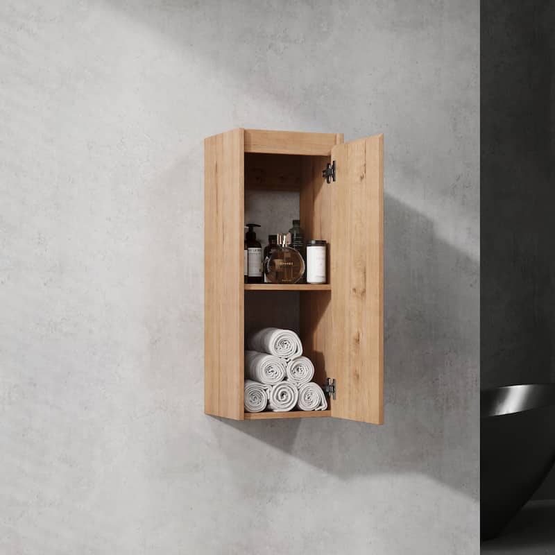 GDFStudio - Blair 12" Floating Bathroom Side Cabinet with Soft Close Doors, Modern Wall-Mounted Storage - Imitative Oak