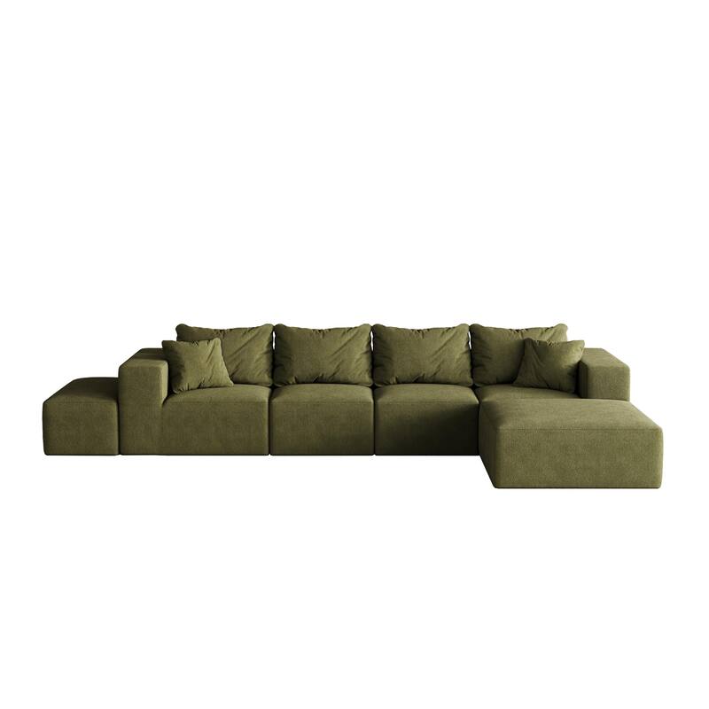 Upholstered Sectional Boneless Couch Set,Modular 132" L Shaped Sectional With 6 Pillows,Free Combination Sofa Couch