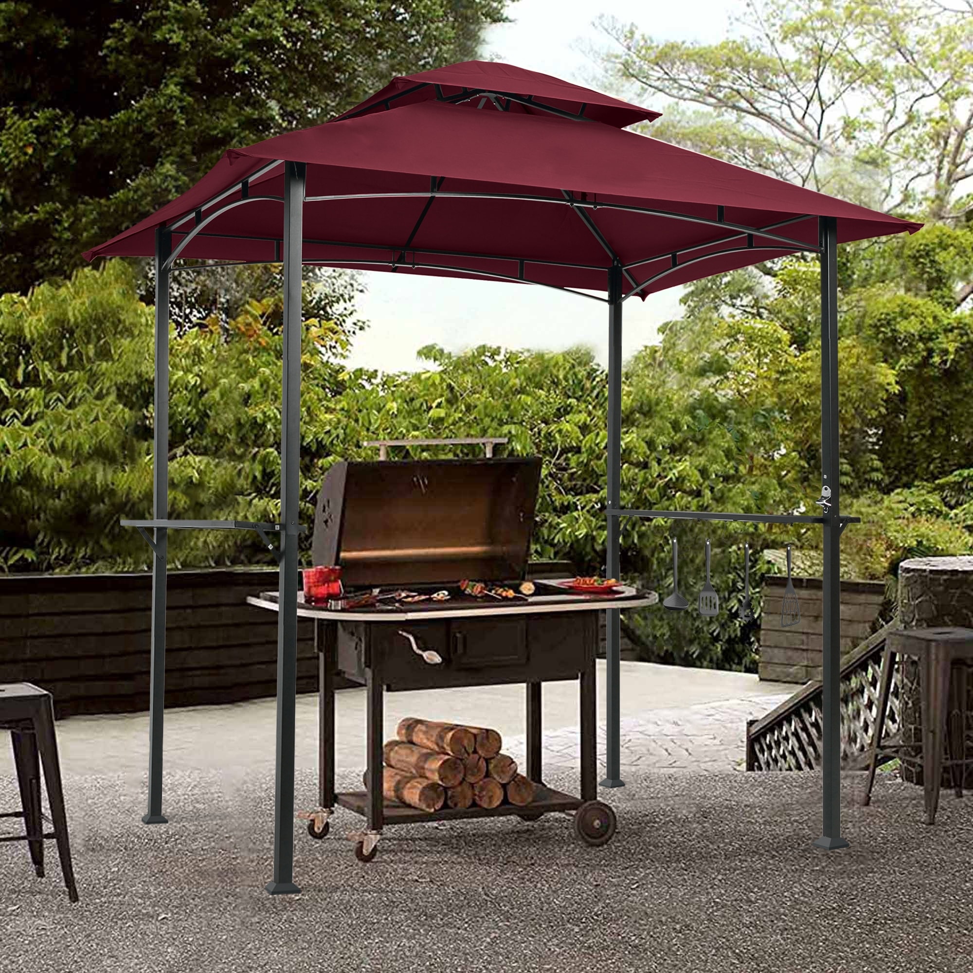 Burgundy Modern 8x5 ft BBQ Grill Gazebo All Season Shelter Tent