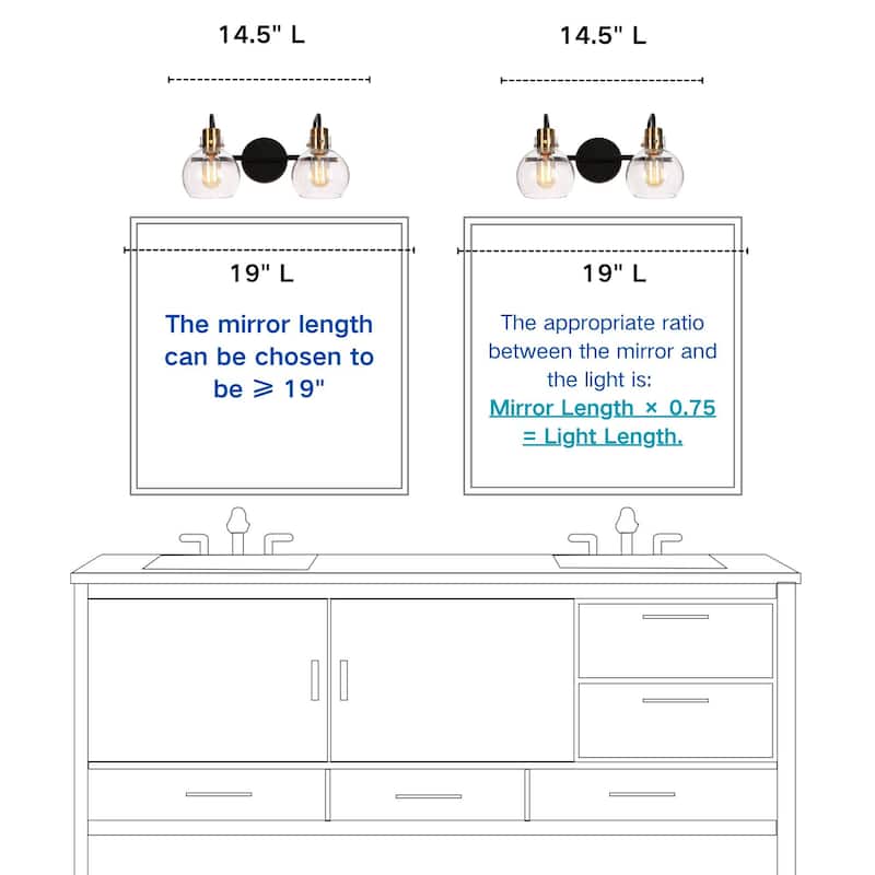 Modern 2-Light Black Gold Bathroom Vanity