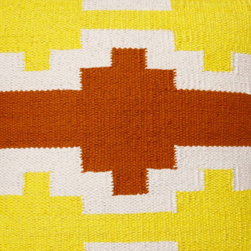 Handwoven Overtufted Geometric Cotton Throw Pillow Cover - 20" - Orange and Yellow