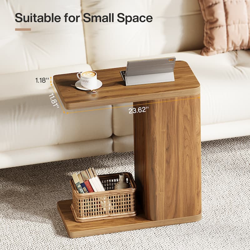 Side Table for Couch Narrow C-Shaped End Table for Living Room