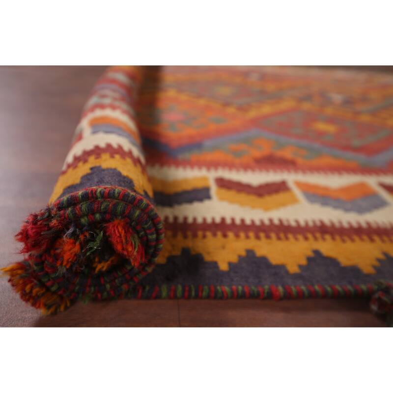 Vegetable Dye Kilim Qashqai Persian Vintage Rug Hand-Woven Wool Carpet - 5'3"x 9'0"