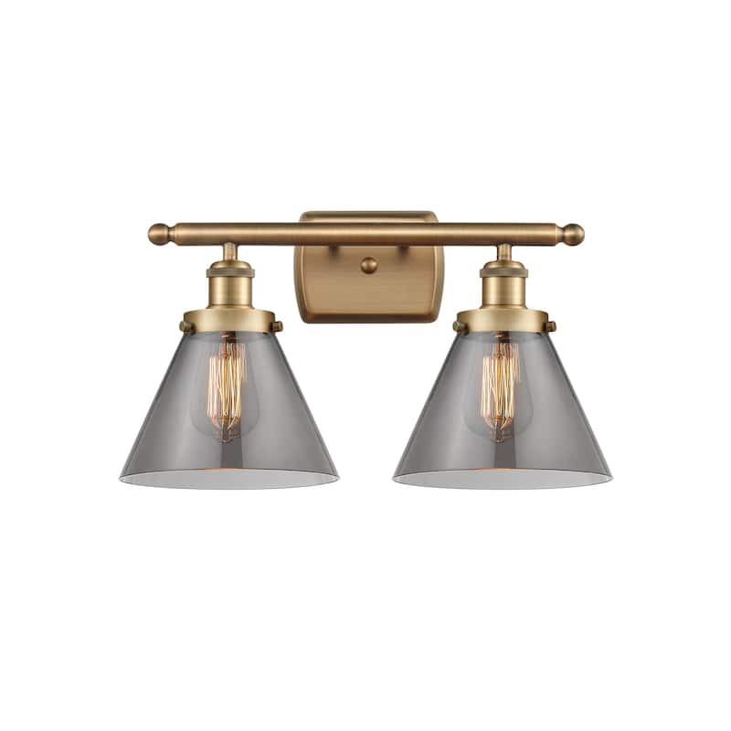 Innovations Lighting Ballston Urban Cone - 2 Light 18" Bath Vanity Light - Brushed Brass/Light Smoke