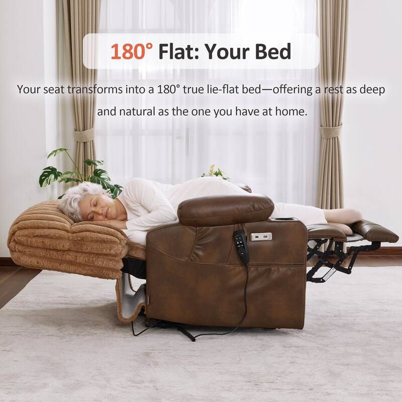 MCombo 180° Lay Flat Power Lift Recliner Chair for Elderly, Dual Motor Lift Chair with Full-Body Heating for Sleeping