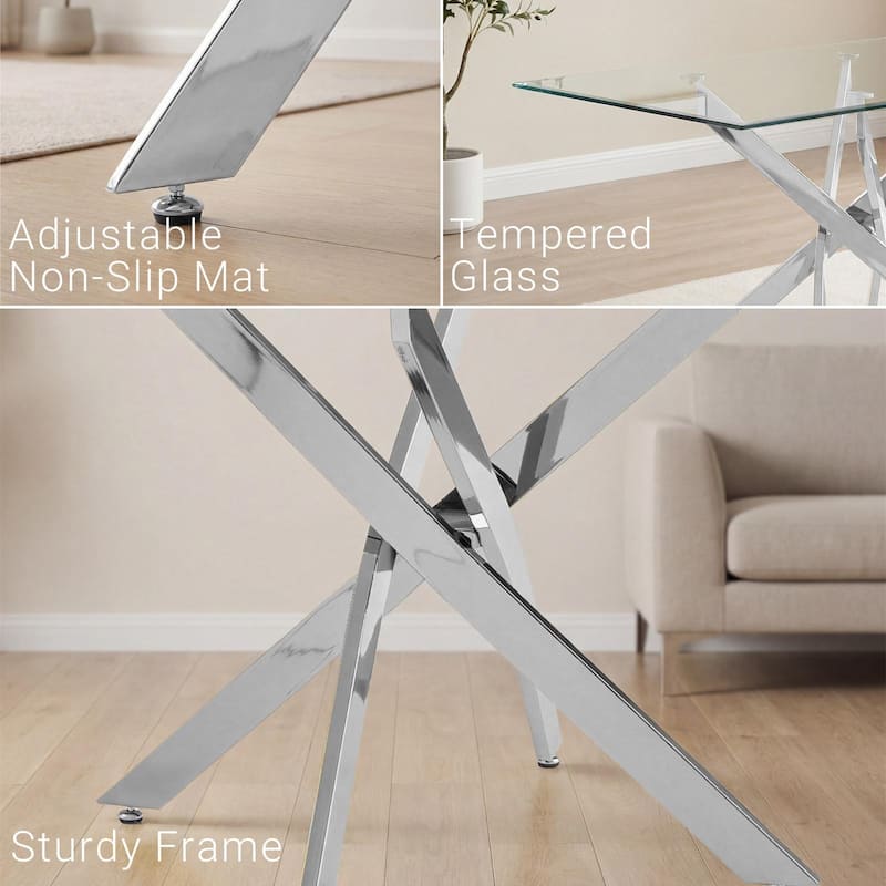 The Modern Rectangular Tempered Glass Tabletop Is Paired With a Silver Iron Frame, 47.24 inches