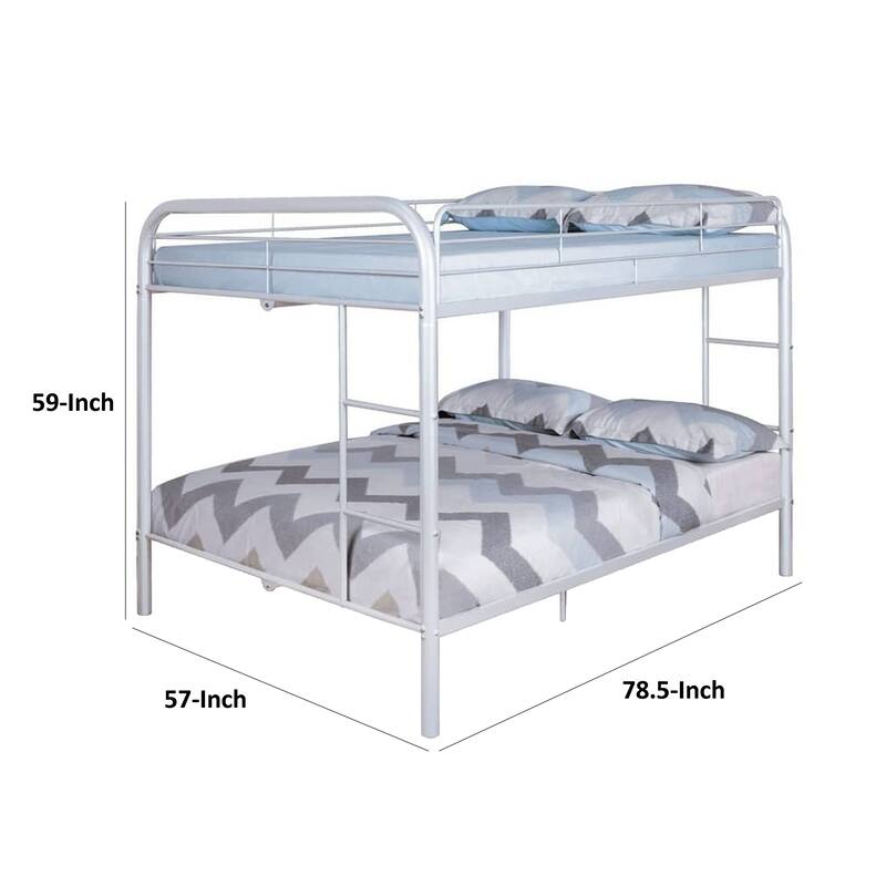 Fegy Full over Full Bunk Bed with Ladder and Rails, White Metal Frame
