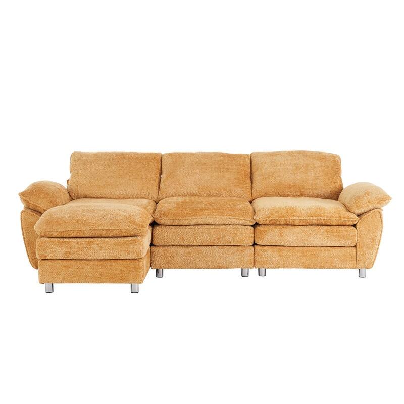 102" Three-seat Chenille L-shaped Sectional Sofa with Ottoman
