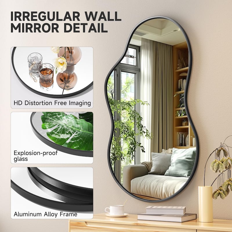 Asymmetrical Decorative Wall Mirror Irregular Aluminum Alloy Frame Bathroom Vanity Mirror - Black