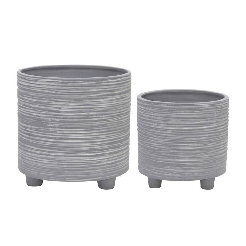 Sagebrook Home Modern Abstract Footed Ceramic Planter Set of 2 - 8"x8"x8" - Grey Line
