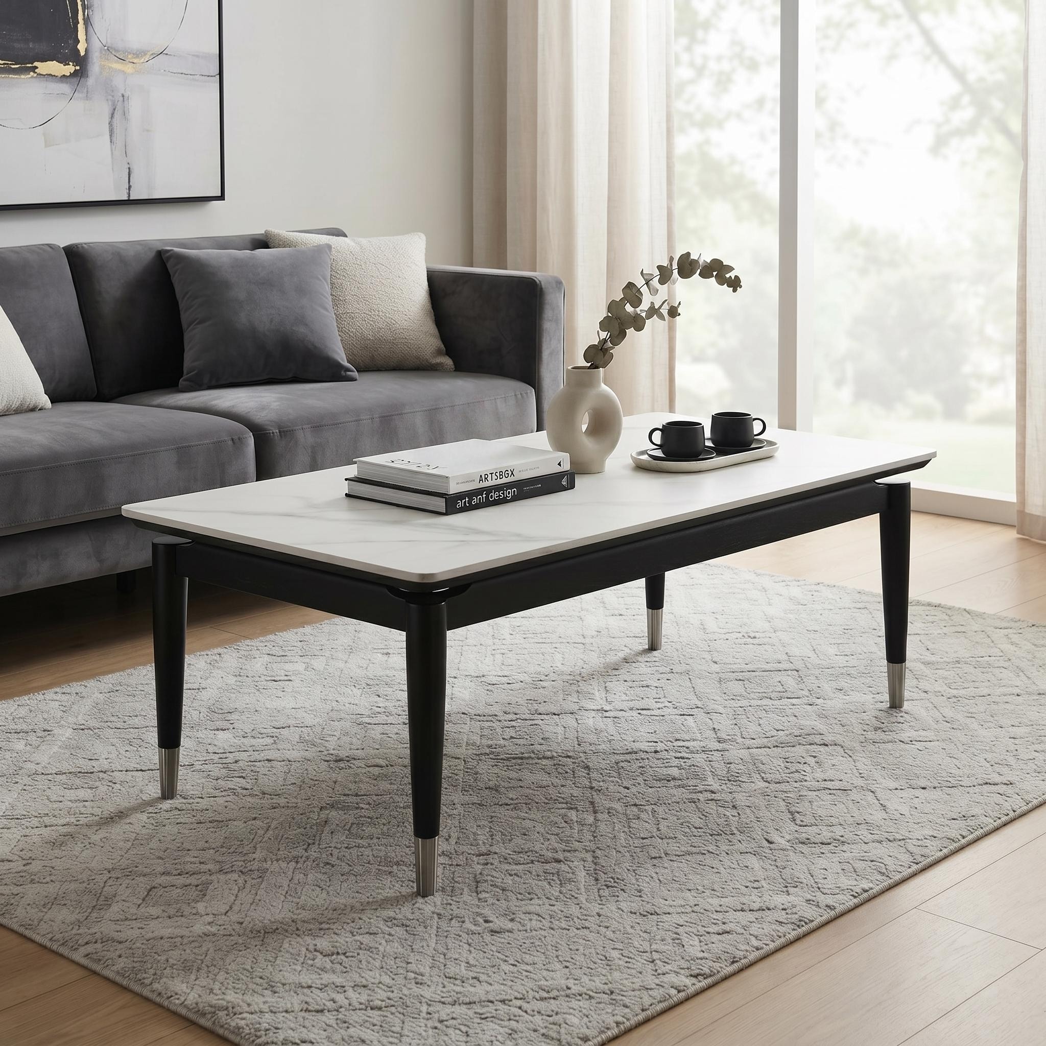 Furniture of America Kalor Modern 47-inch Black and White Sintered Stone Top Rectangle Coffee Table