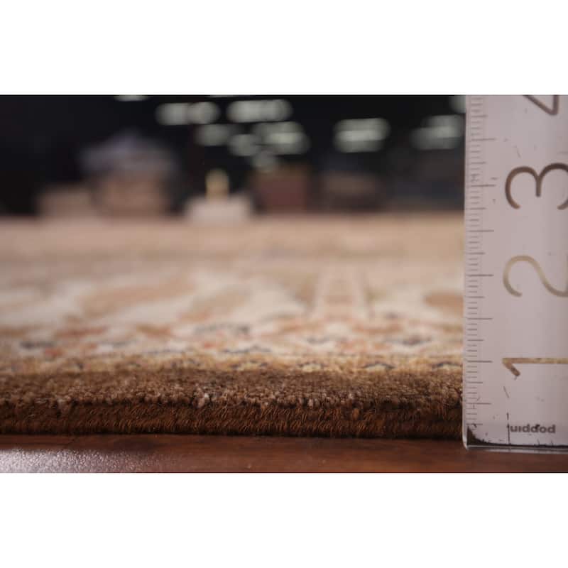 Brown Floral Agra Indian Area Rug Handmade Wool Carpet - 9'2" X 11'10"