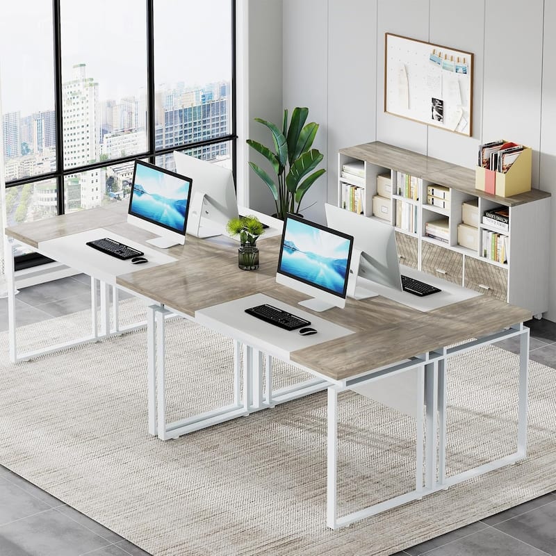 63" L-Shaped Executive Desk Reversible File Cabinet Combo, Office Computer Desk Set with Storage Drawers