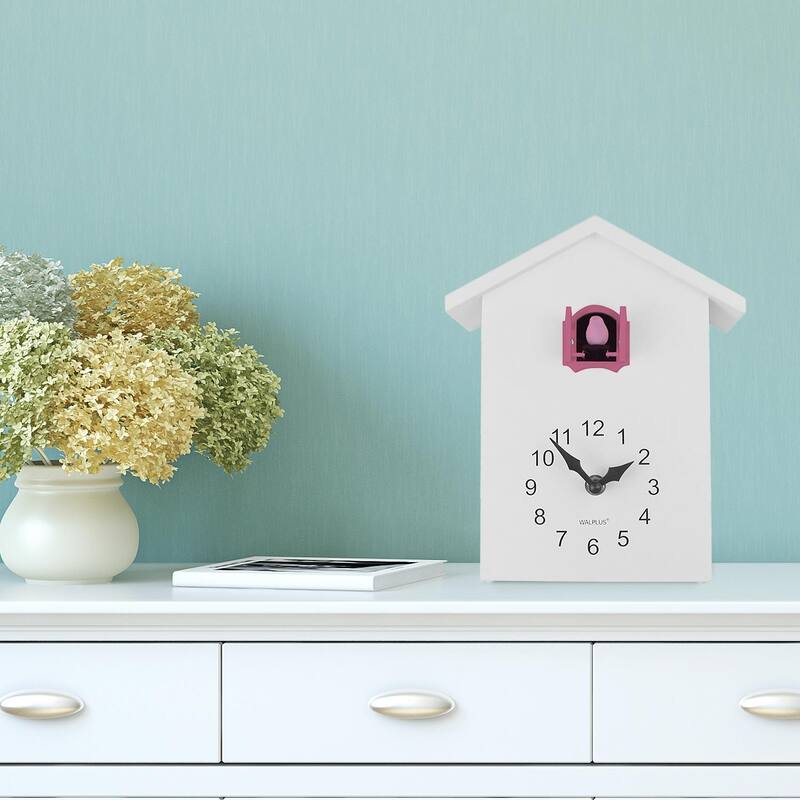 Walplus White Minimalist Cuckoo Clock Colorful Window 4 Changeable Birds