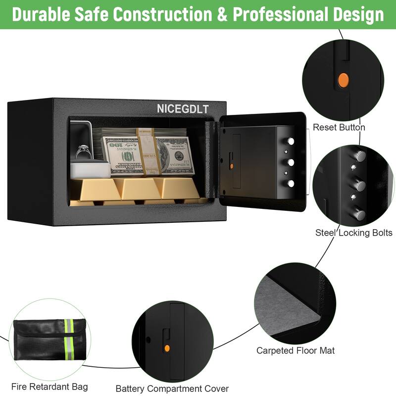 0.43 Cu Personal Safety Box, Small Fireproof Safes for Home with Fireproof Bag for Money Jewelry, Digital Security Safe