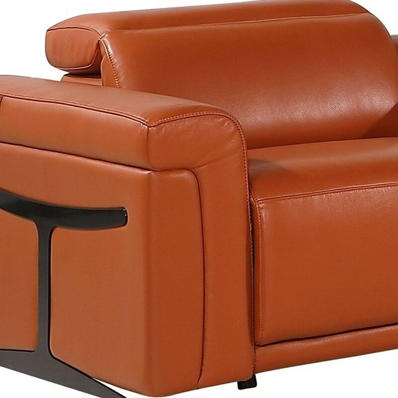 HomeRoots Camel Italian Leather Modular L Shaped Eight Piece Corner Sectional With Console