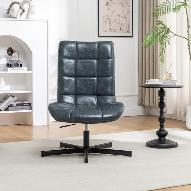 Faux Leather Tufted Swivel Accent Chair, Adjustable Height