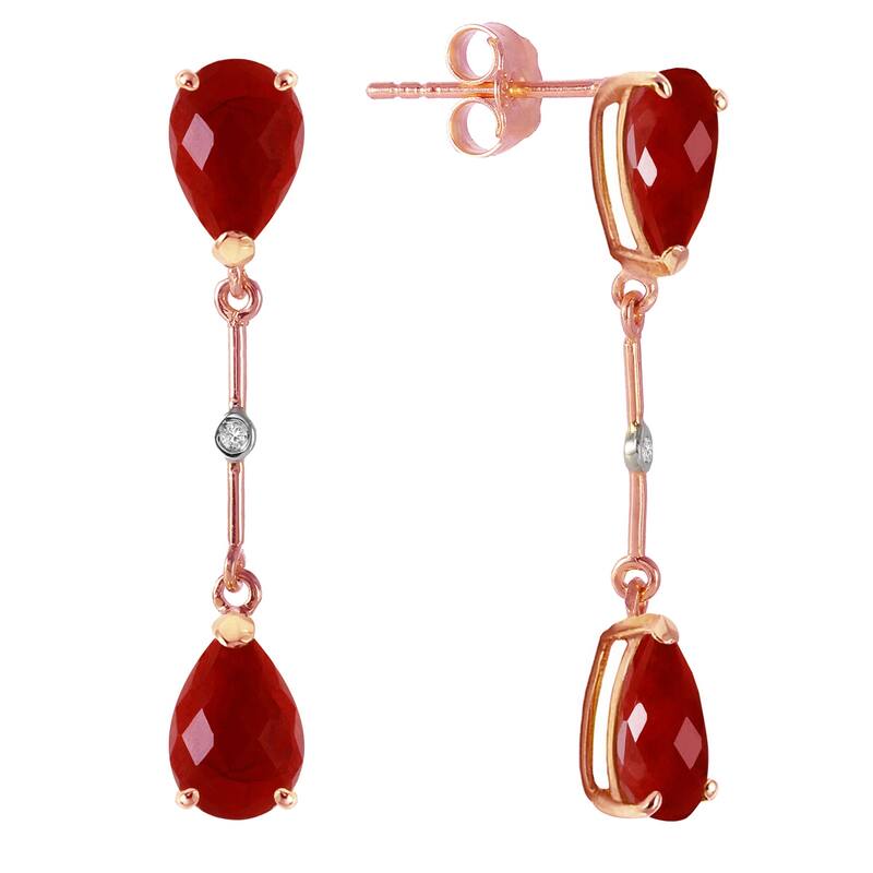 14K Solid Gold Diamonds & Natural Rubies Dangling Gemstone Earrings - Rose