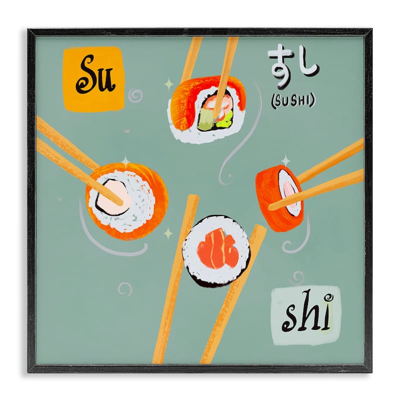 Stupell Tasty Sushi Party Gathering Framed Giclee Art Design By Juliet Rose Philips - 12 x 12 - Black