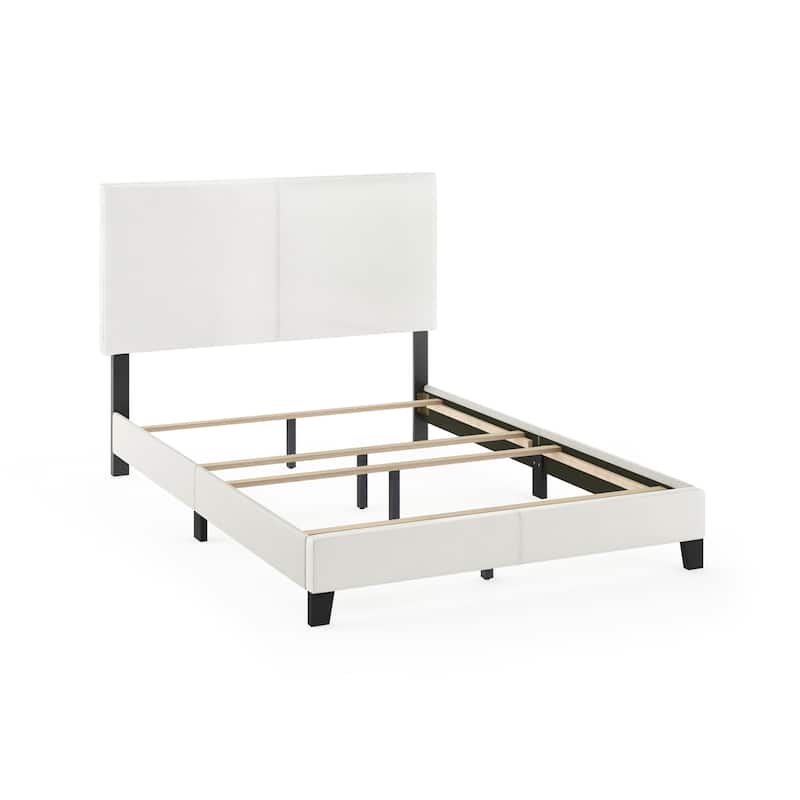 King Size Upholstered Bed Frame - Black PU Leather Platform Bed with Foam Headboard - Modern Glam Style