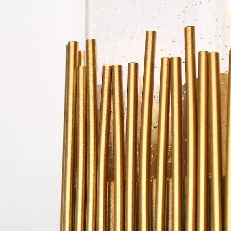 Modern Gold 2-Light Rectangle Vanity Light Dimmable Seeded Glass Wall Sconce - 4.7" Wx5.9" Dx17.5" H