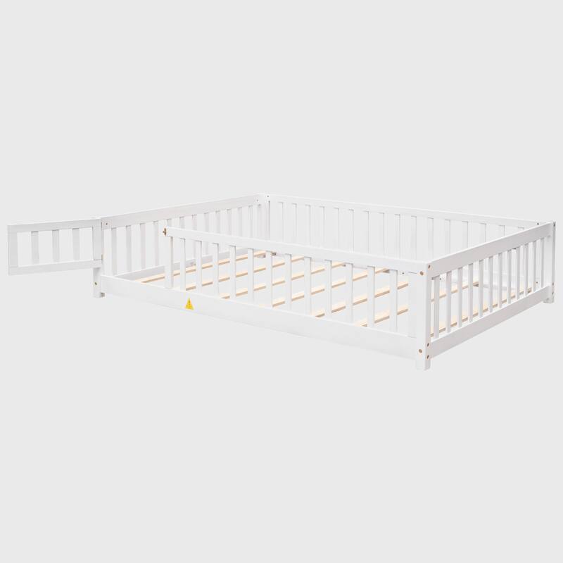 Full size Floor Platform Bed with Fence and Door