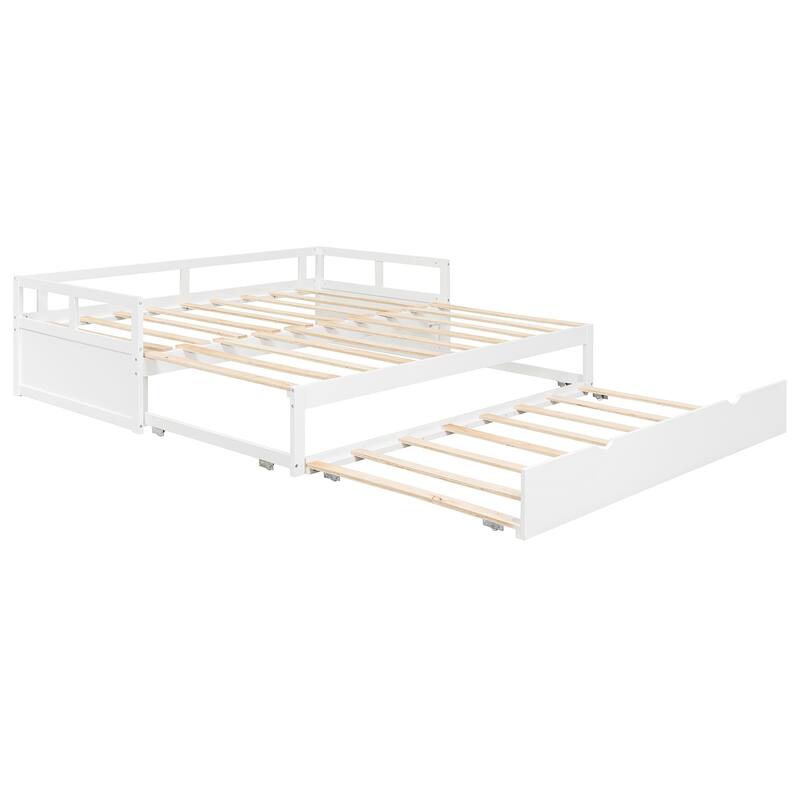 Twin to King Extending Daybed with Trundle Solid Wood Frame No Box Spring